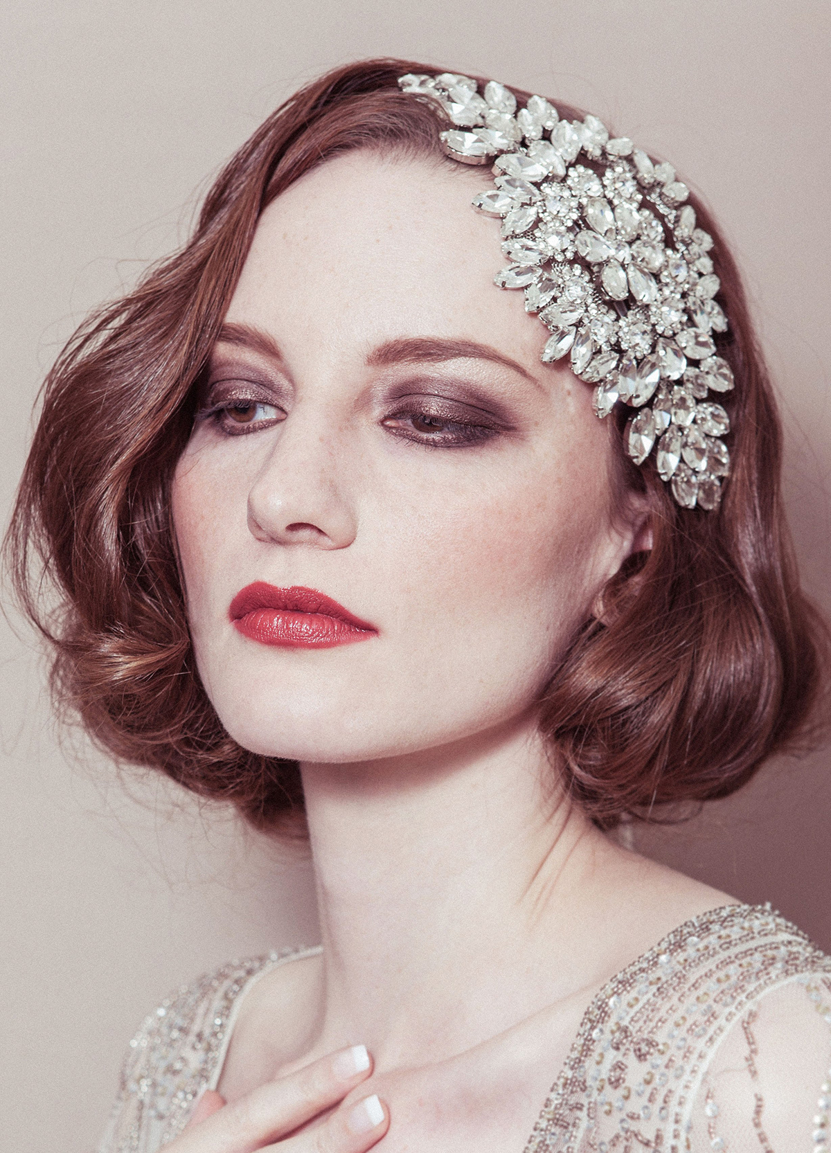 23 Hattie statement headband teamed with the beautifully embellished Eden gown by Jenny Packham www.debbiecarlisle.com