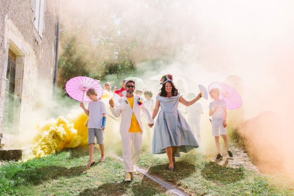 A Pale Blue Halfpenny London Gown for a Vibrant and Colourful Festival Wedding in France