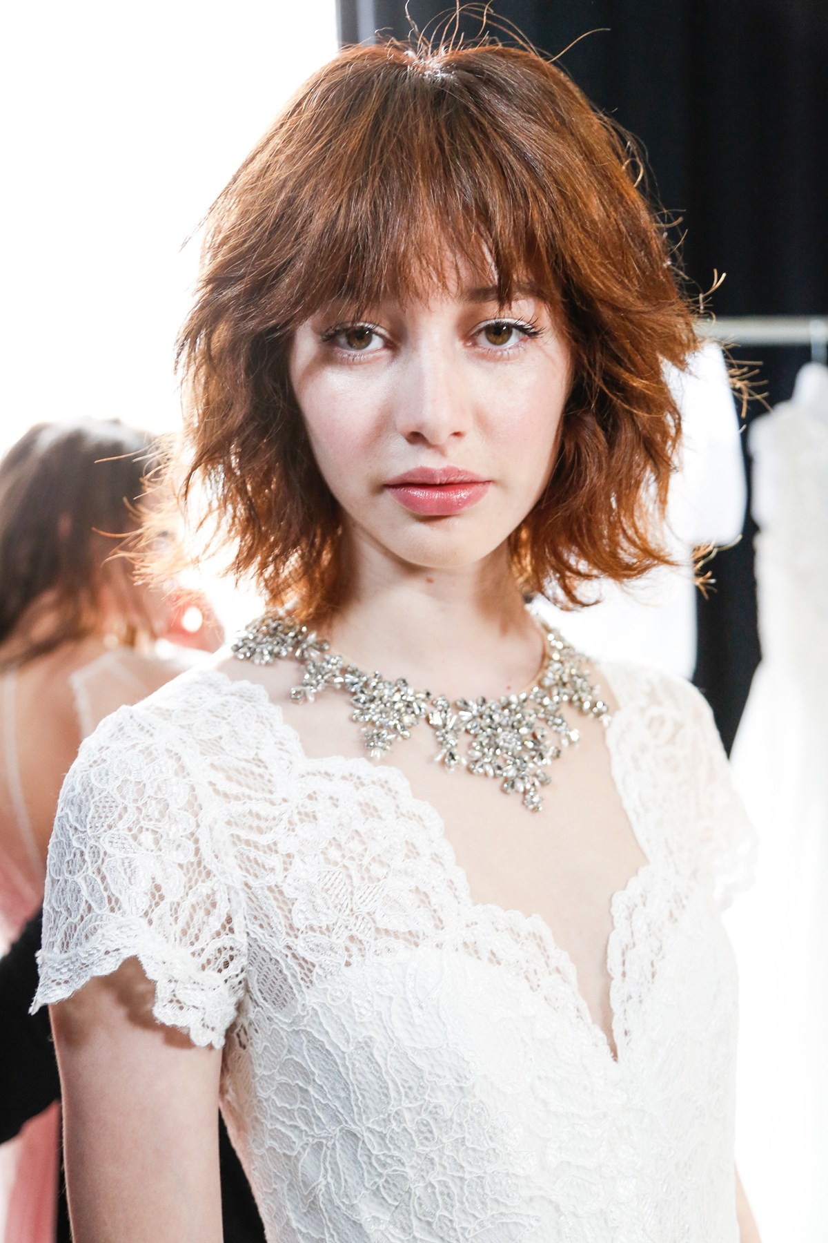 Backstage at the Jenny Packham 2018 bridal collection, New York, April 2017.