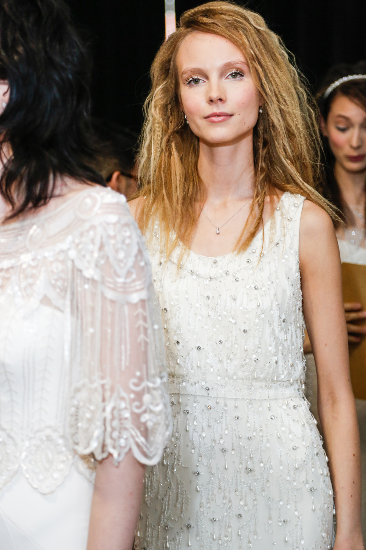 Backstage at the Jenny Packham 2018 bridal collection, New York, April 2017.