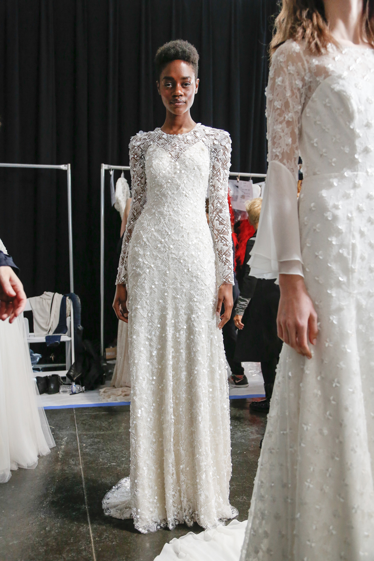 Backstage at the Jenny Packham 2018 bridal collection, New York, April 2017.