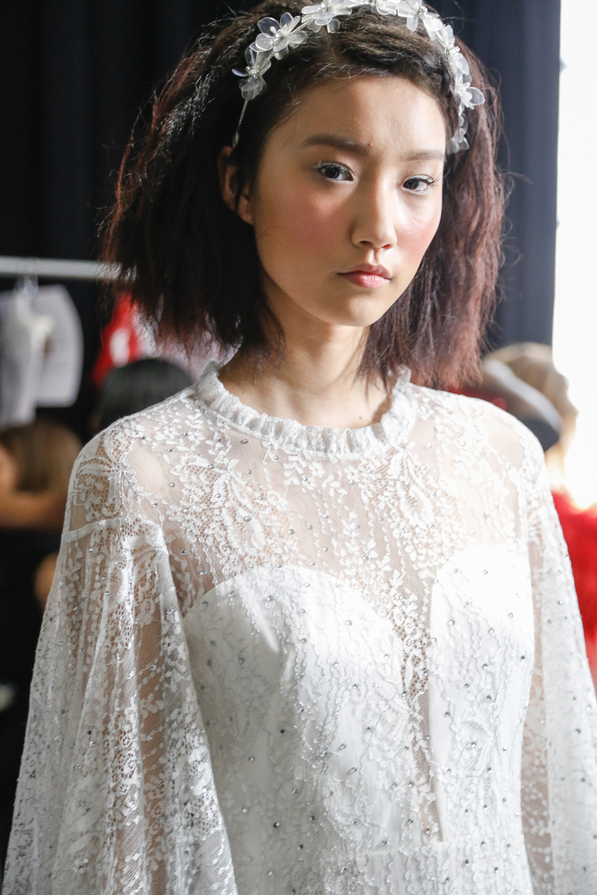 Backstage at the Jenny Packham 2018 bridal collection, New York, April 2017.