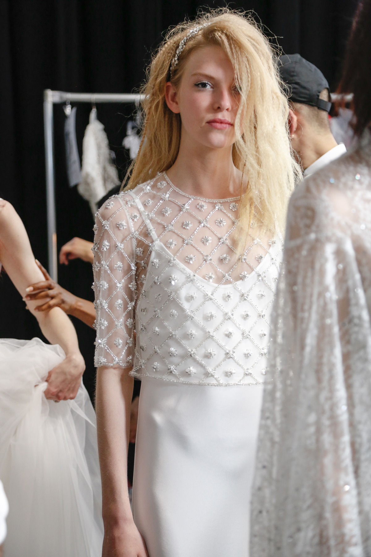 Backstage at the Jenny Packham 2018 bridal collection, New York, April 2017.