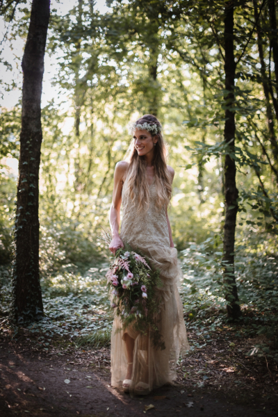 A Gold Alberta Ferretti Dress For A Boho Luxe Woodland Wedding