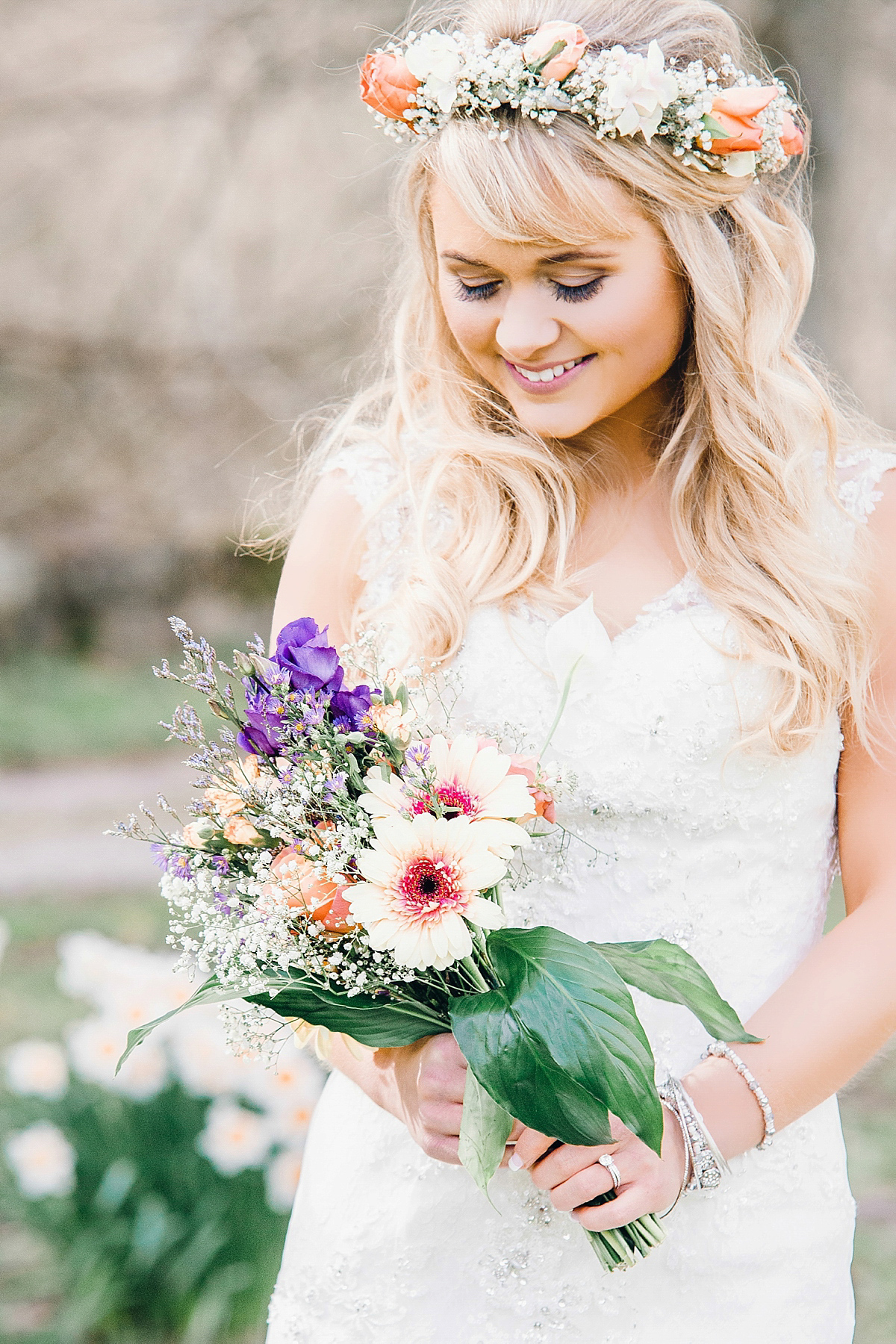 essense of australia peach wedding 11 1 - A Peach Toned Flower Crown and Essense of Australia Gown essense of australia peach wedding 11 1