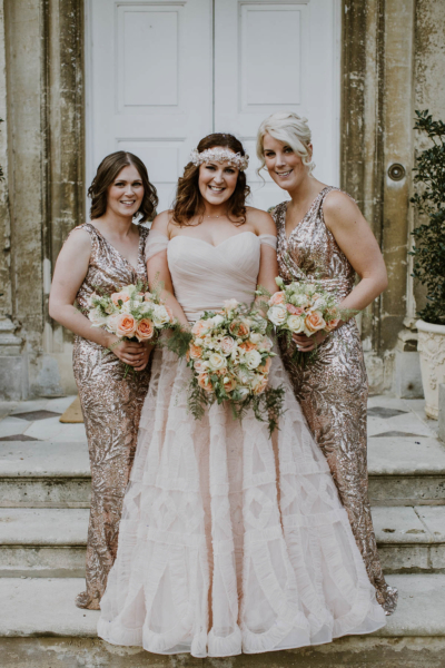 A Blush Pink Watters Wedding Dress and Laid Back Glamour