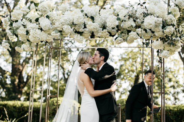 An Amsale Gown and Bridesmaids in Black for an Understated and Elegant Californian Wedding