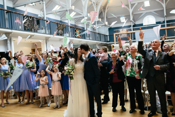 Paper Aeroplanes and a Watters Dress for a  Colourful Humanist Wedding
