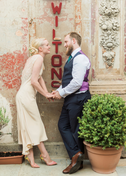 A Pale Gold 1930s-Inspired Dress For A Wedding at Wilton’s Music Hall
