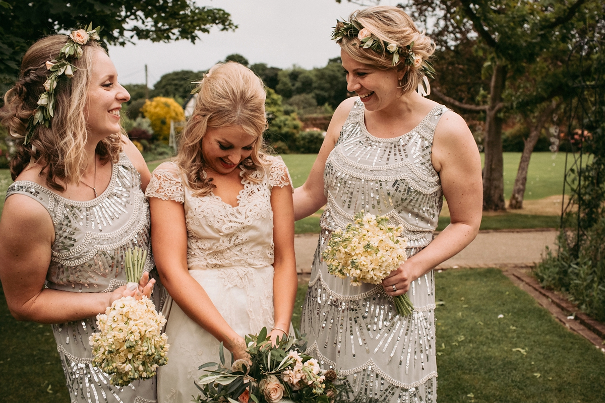 A Jane Bourvis gown for a woodland inspired summer barn wedding. Image by Alexander Newton.