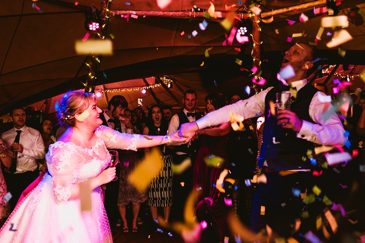 A festival inspired wedding with a bride wearing House of Mooshki. Images by York Place Studio.