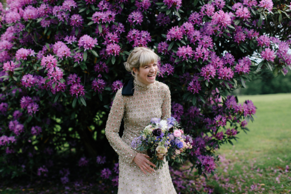 A Gold Temperley Dress for a Multicultural Wedding in a Castle