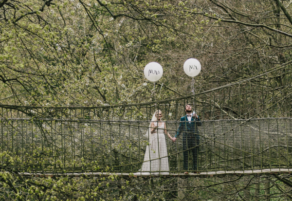 A Blush Watters Gown for a Wedding in a Treehouse
