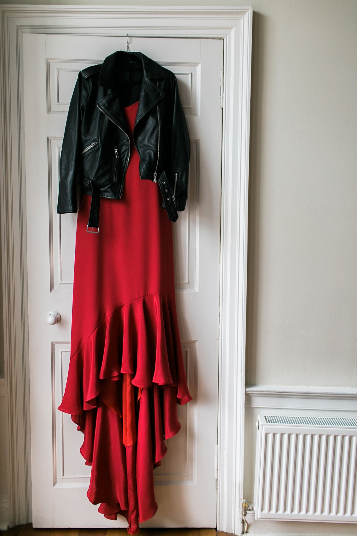 red dress and jacket for wedding