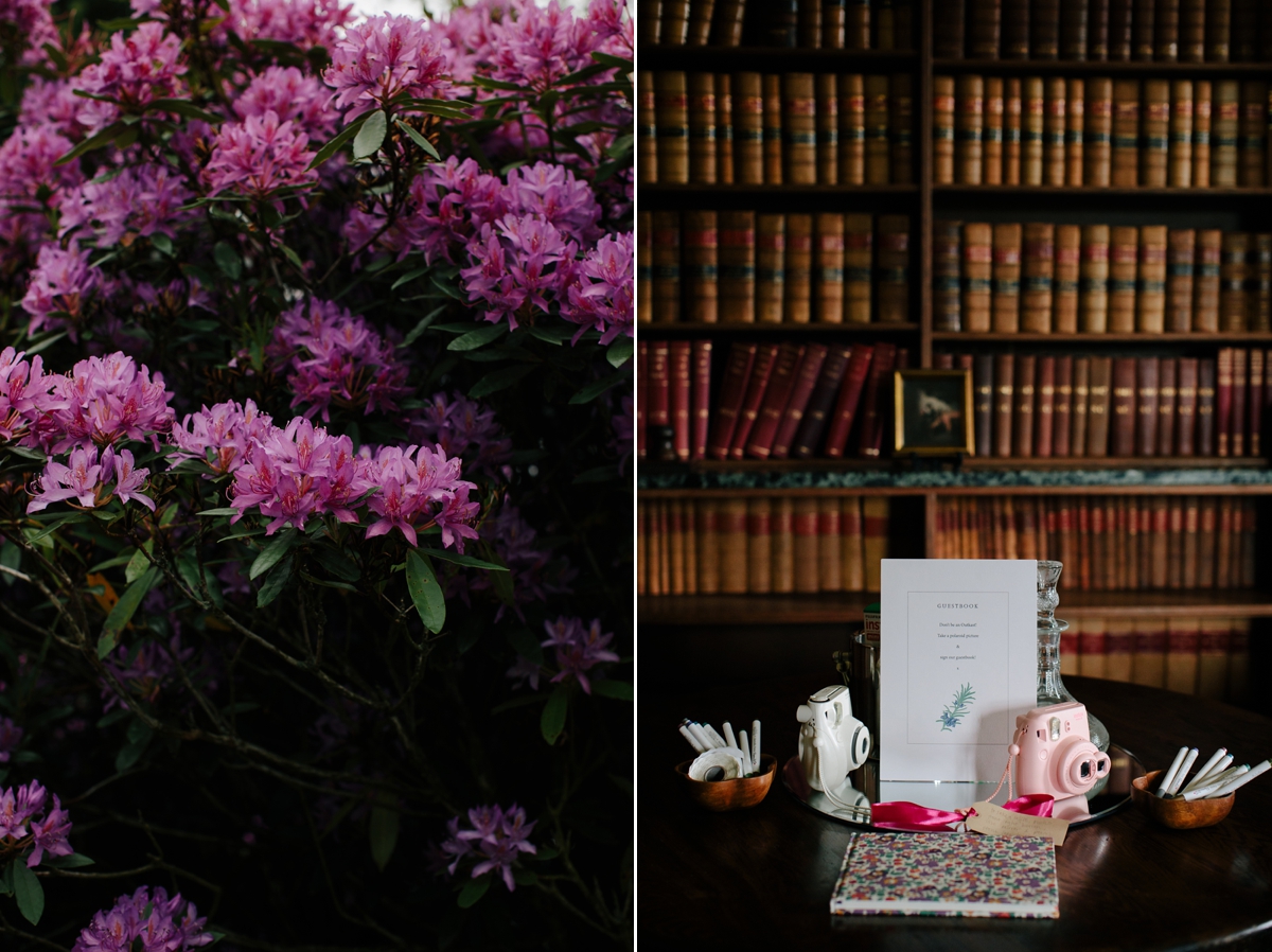 A bride in a gold, embellished Temperley London dress for her wedding at Rowallan Castle in Scotland. Images by Caro Weiss.