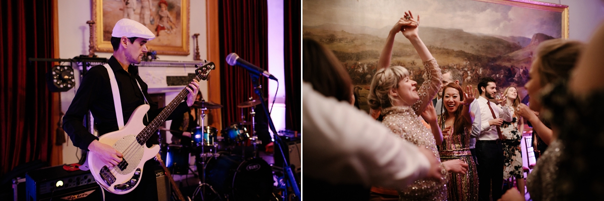 A bride in a gold, embellished Temperley London dress for her wedding at Rowallan Castle in Scotland. Images by Caro Weiss.