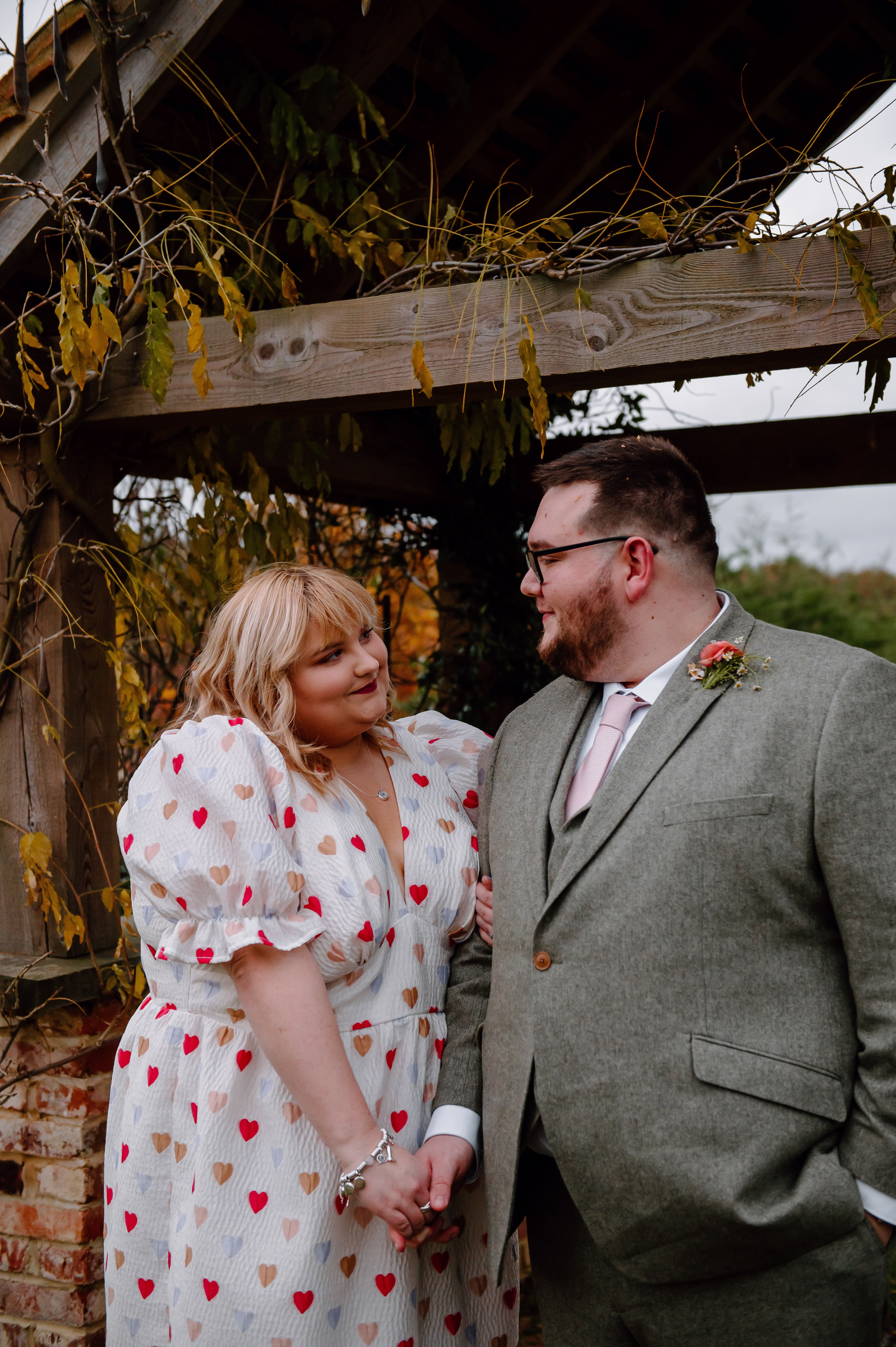 Bride in polka dot wedding dress
