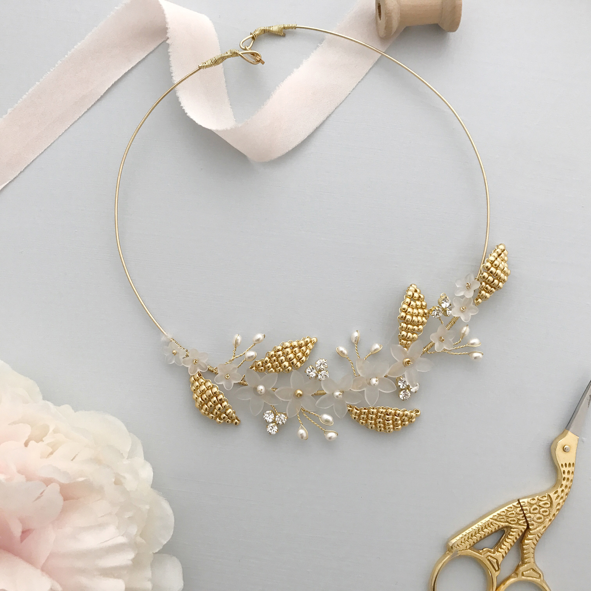 Gold leaf floral wedding necklace Clover 2 - Handmade With Love – Bridal Accessories From Britten + Free Delivery On All Orders Gold leaf floral wedding necklace Clover 2