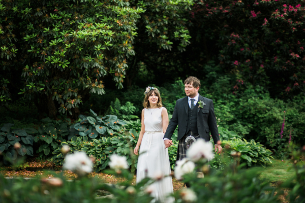 A Charlie Brear Gown and Kilts for Two High School Sweethearts’ Scottish Wedding