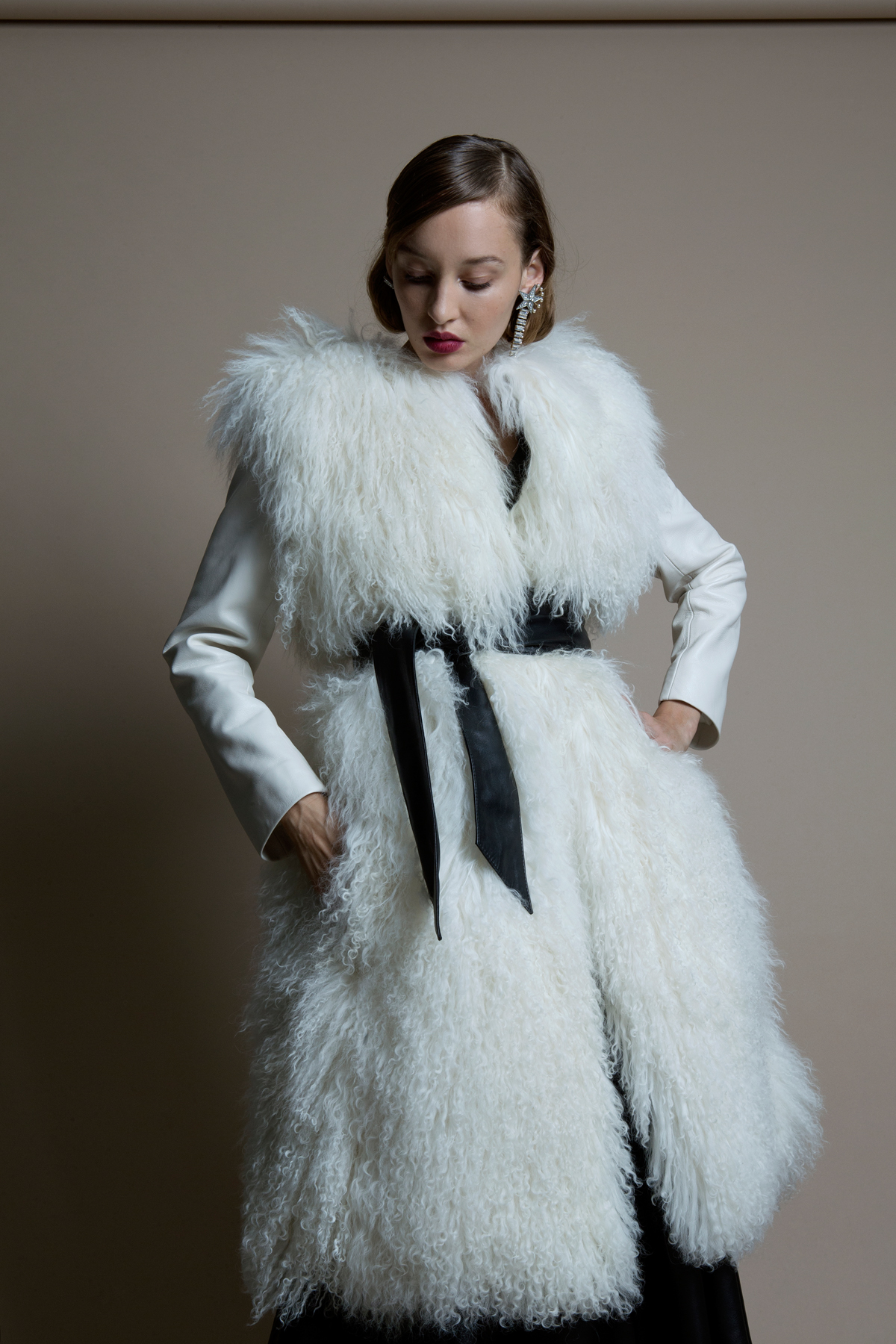 Shadow mongonlian coat and black leather belt