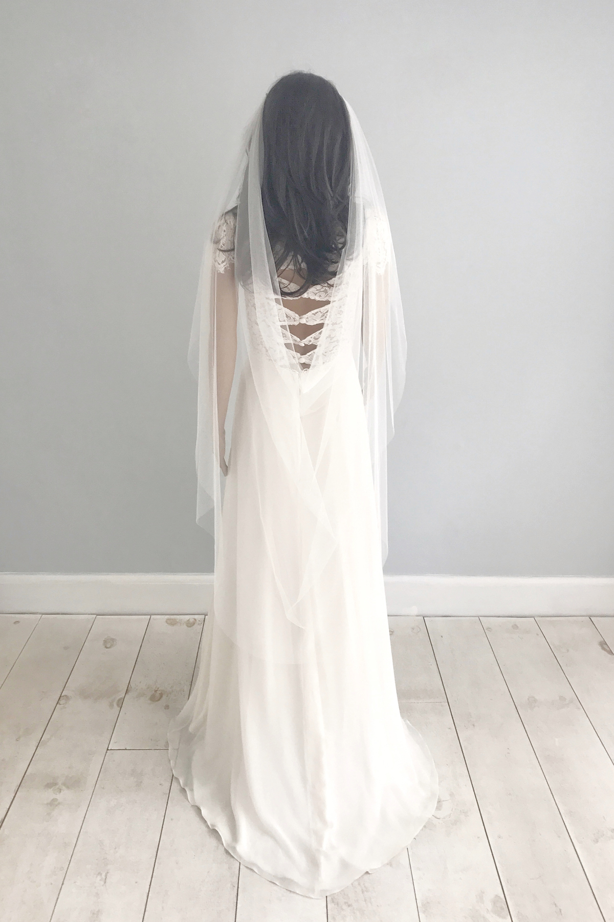 Silk style drape wedding veil two combs Saffron with jessica charleston dress 2 - Handmade With Love – Bridal Accessories From Britten + Free Delivery On All Orders Silk style drape wedding veil two combs Saffron with jessica charleston dress 2