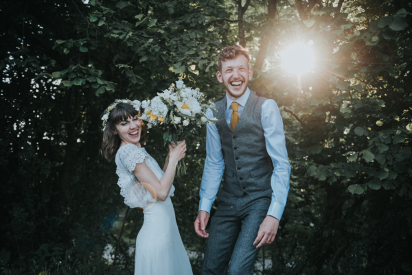 An Otaduy Dress and Mustard Yellow Leather Jacket for a Charming Summer Barn Wedding