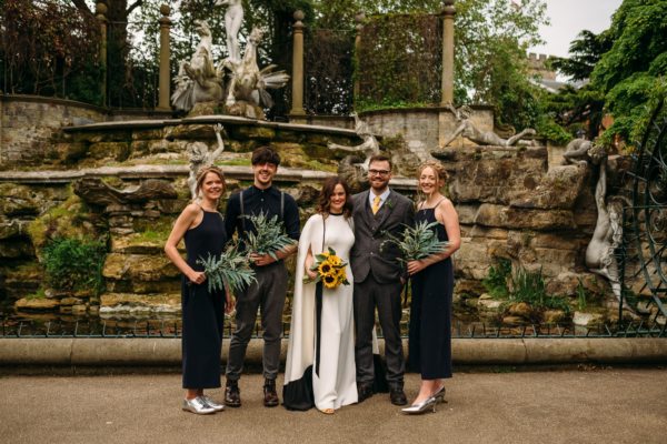 Sunflowers, a Silk Dress and Cape for a Botanical Inspired Wedding