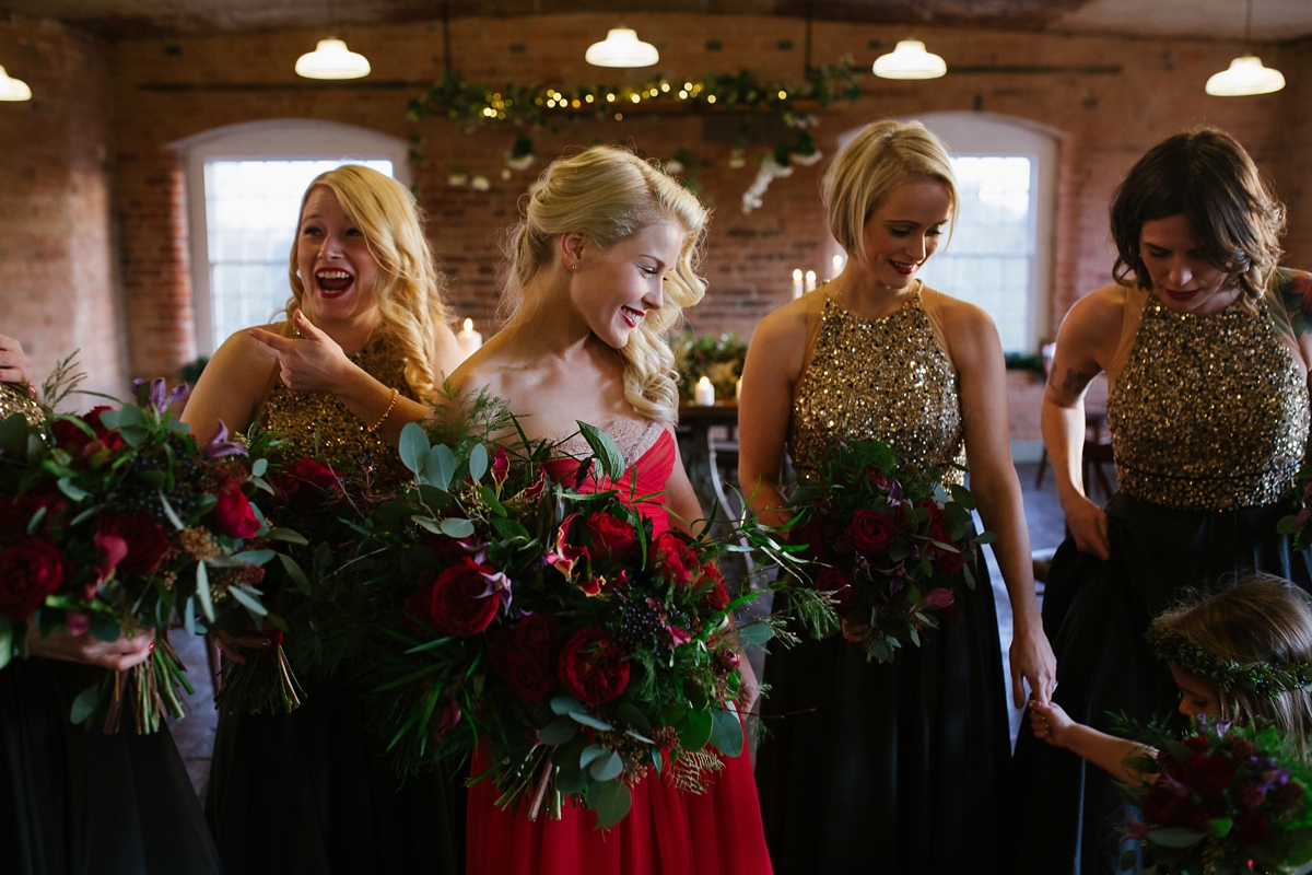 Red wedding dress and bridesmaids hotsell