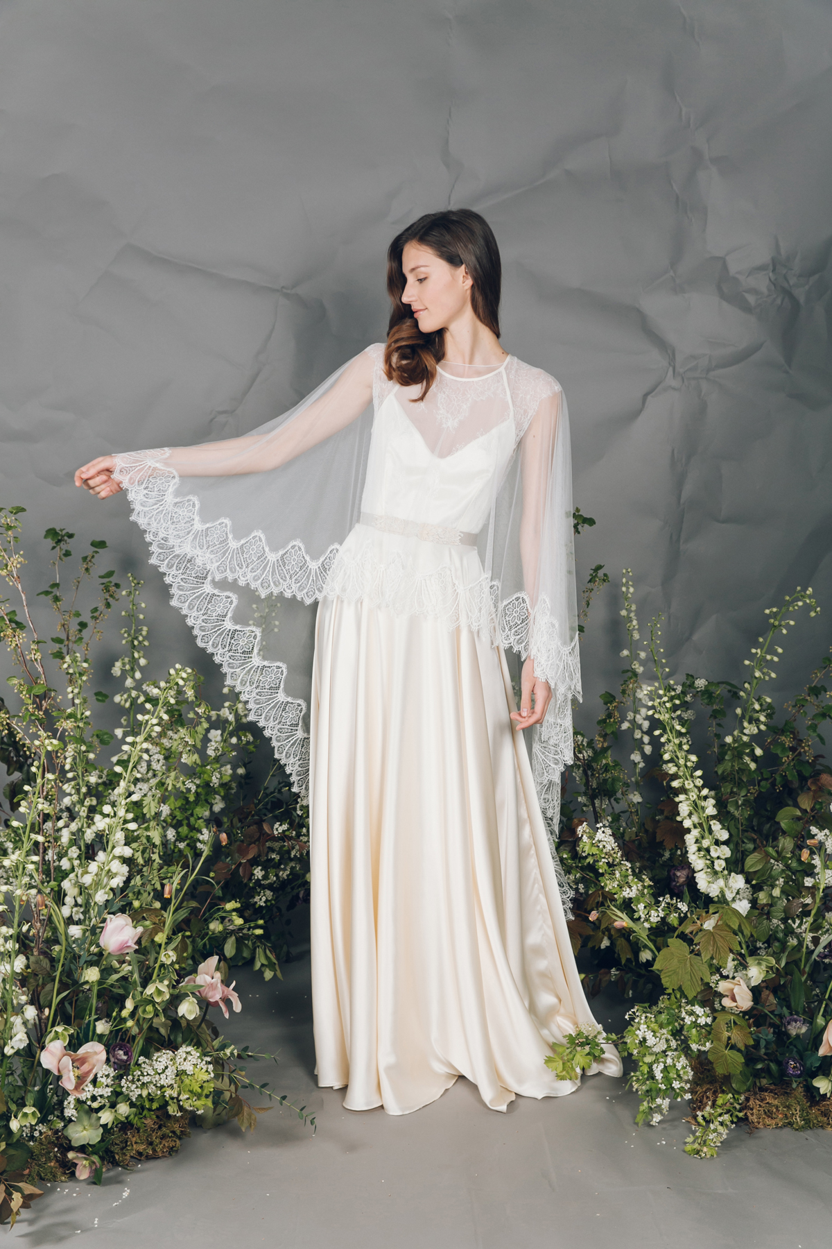Kate Beaumont vintage inspired wedding dress and cape