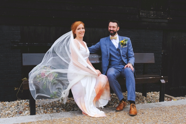 A Desert-Sunset Inspired Gown for a Stylish Seaside Wedding