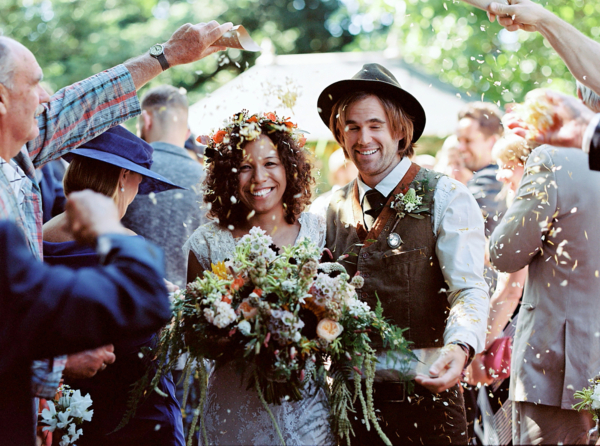 A Jane Bourvis Lace Gown For A Bohemian Outdoor Wedding at Maunsell House in Somerset