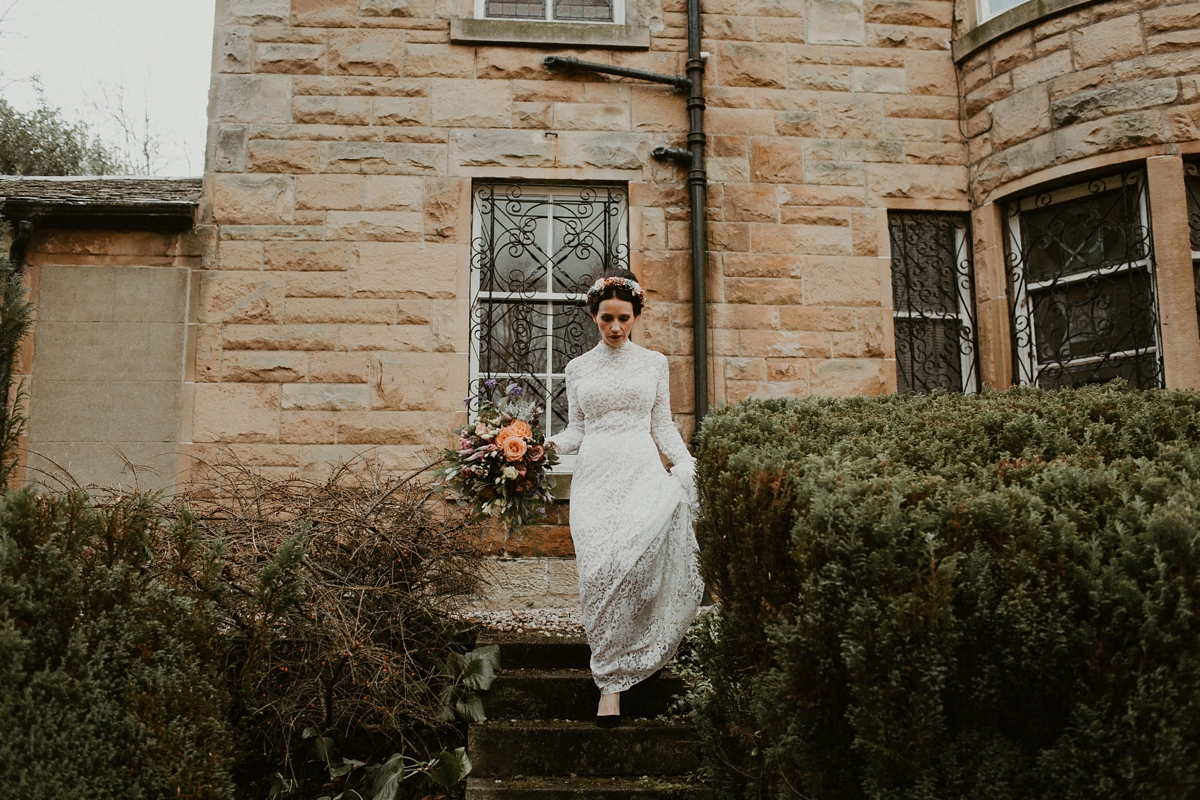 long sleeved wedding dress at home vintage 16