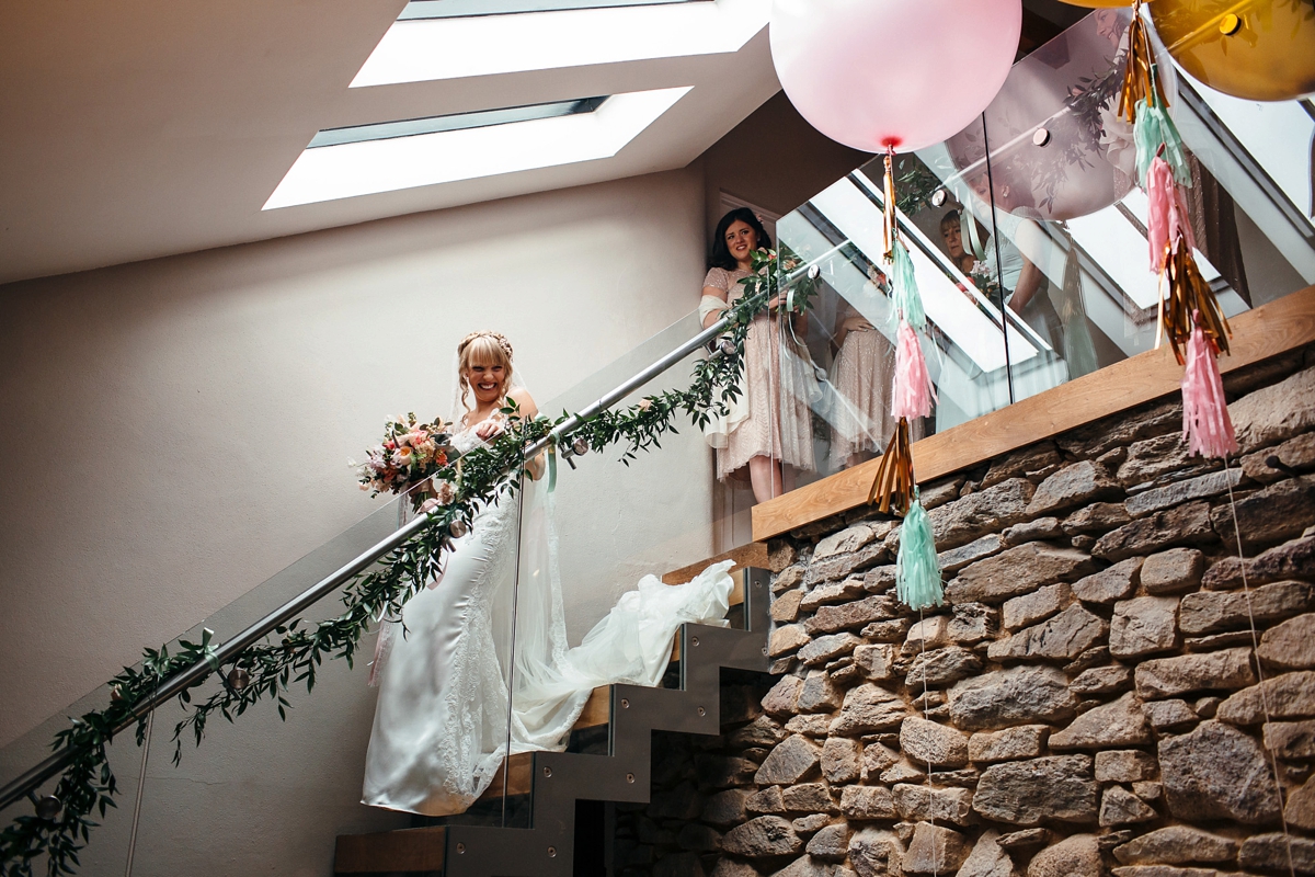 pronovias pink mint cornwall barn wedding 14