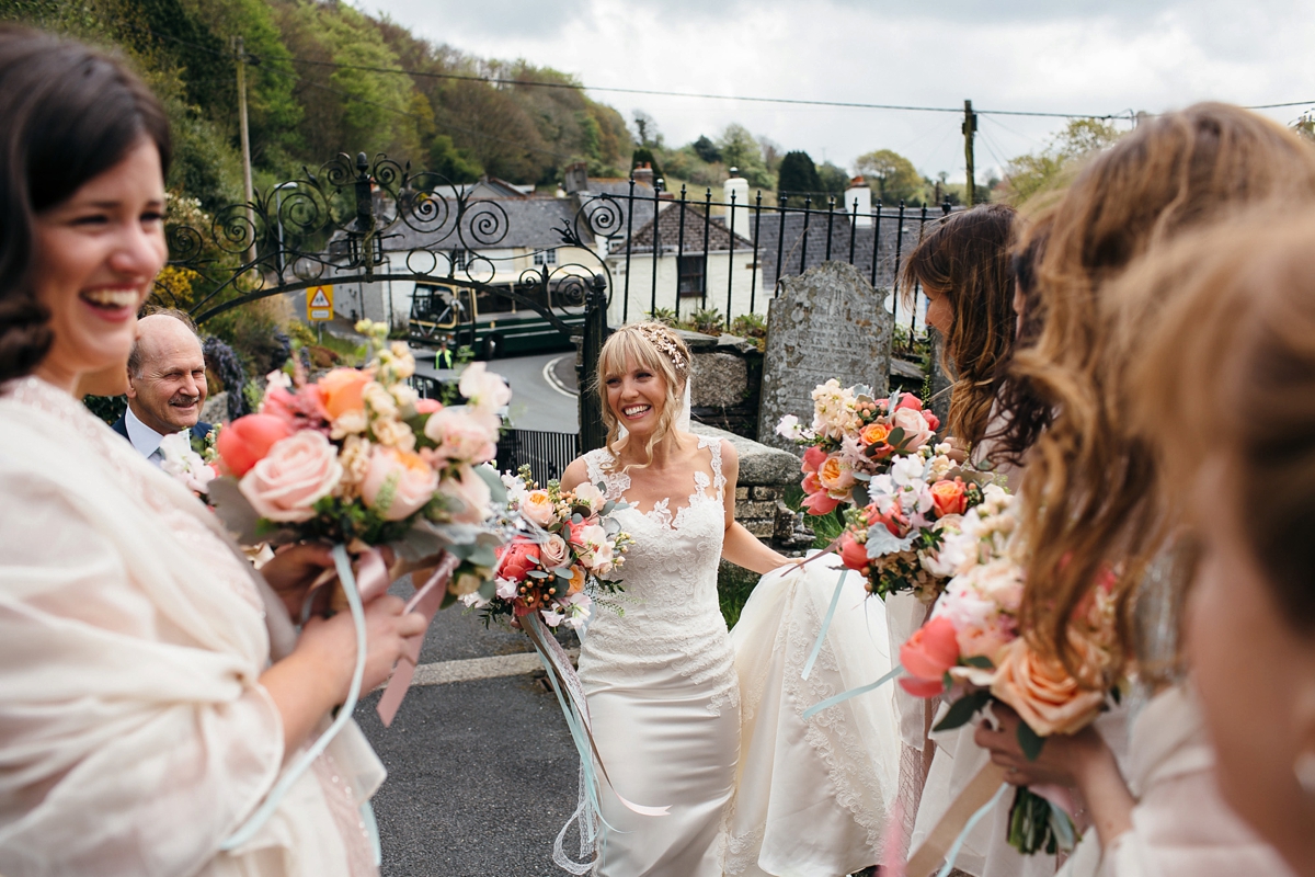pronovias pink mint cornwall barn wedding 16 - A Pronovias gown + Pinks and Mints for a Cornish Barn Wedding pronovias pink mint cornwall barn wedding 16