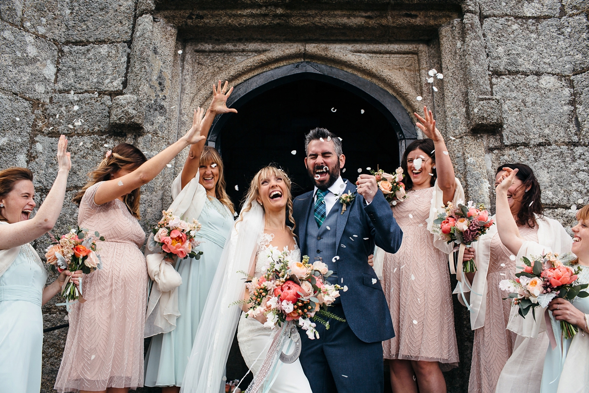 pronovias pink mint cornwall barn wedding 25 - A Pronovias gown + Pinks and Mints for a Cornish Barn Wedding pronovias pink mint cornwall barn wedding 25
