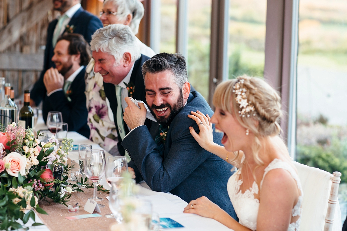 pronovias pink mint cornwall barn wedding 39
