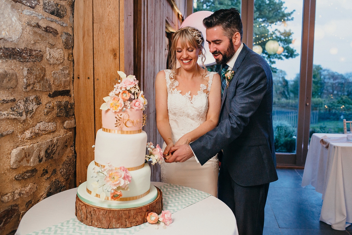 pronovias pink mint cornwall barn wedding 41 - A Pronovias gown + Pinks and Mints for a Cornish Barn Wedding pronovias pink mint cornwall barn wedding 41