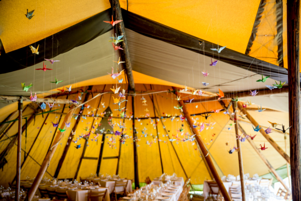 Gold Sequins and Colourful Paper Cranes For A Non-Traditional Outdoor Wedding