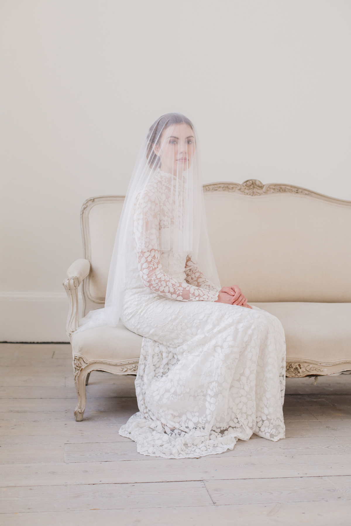 Clarence - blusher down veil. Dress by Jessica Charleston