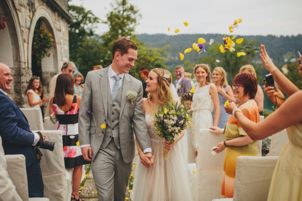 An Ethereal Watters Dress for a Travel-Inspired and Scenic Lakeside Destination Wedding
