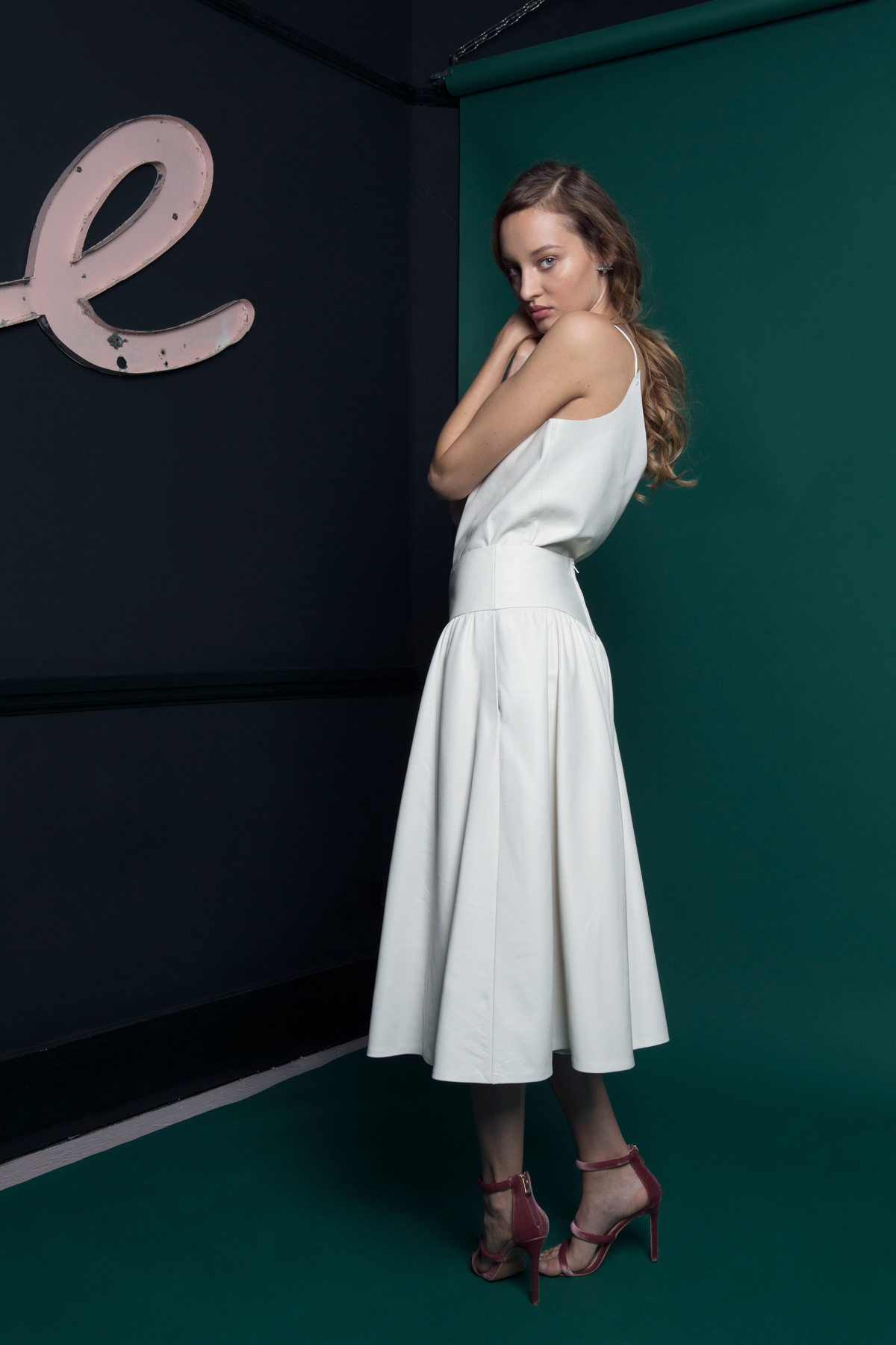 LUKA LEATHER CAMI SKIRT SIDE VIEW 1 - Introducing the Exquisite New Atlantis Collection by Halfpenny London LUKA LEATHER CAMI SKIRT SIDE VIEW 1