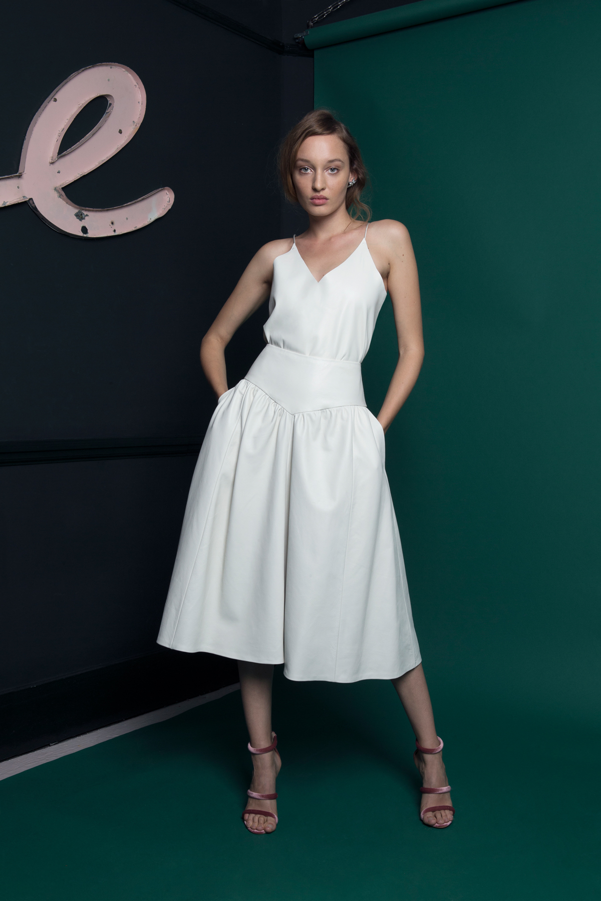 LUKA LETHER CAMISOLE SKIRT FRONT VIEW - Introducing the Exquisite New Atlantis Collection by Halfpenny London LUKA LETHER CAMISOLE SKIRT FRONT VIEW