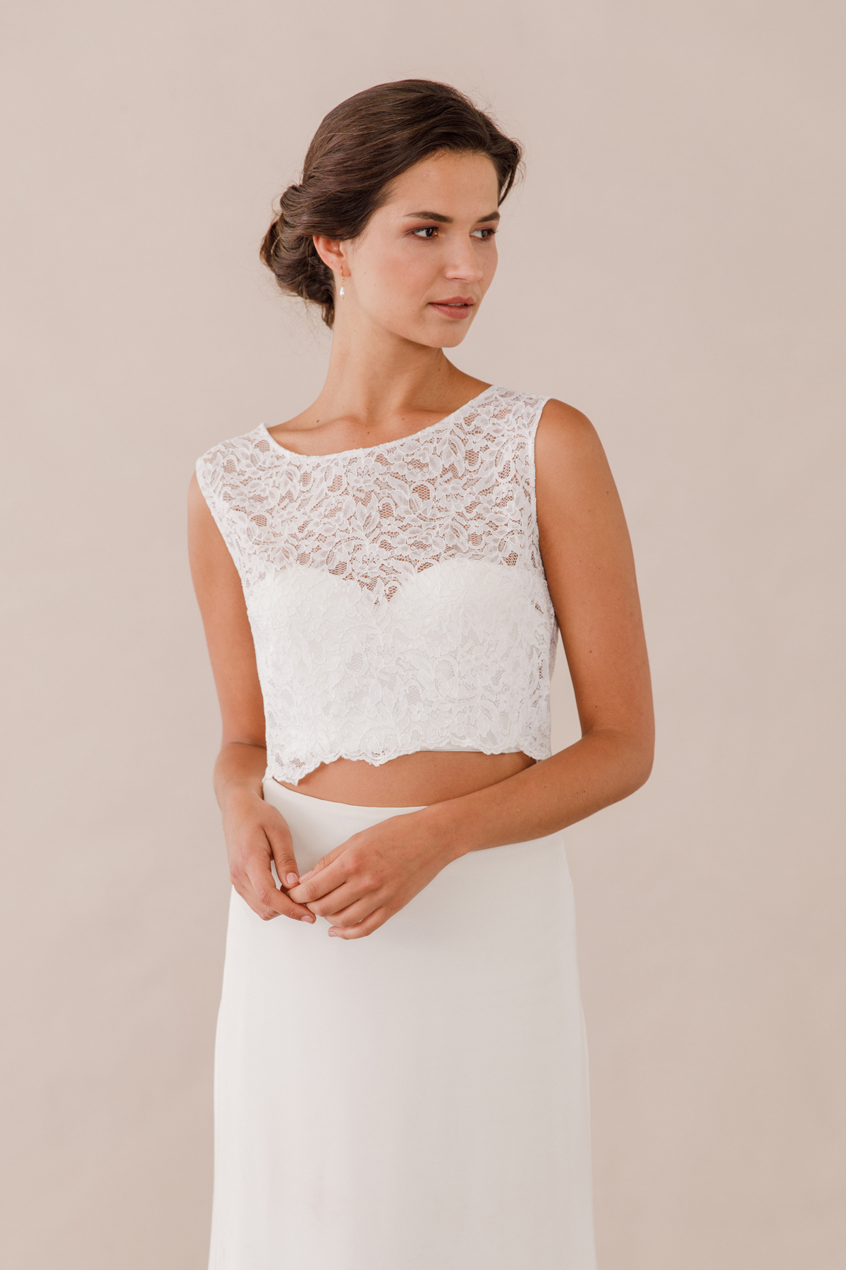 Penelope -lace bridal coverup with pearl buttons