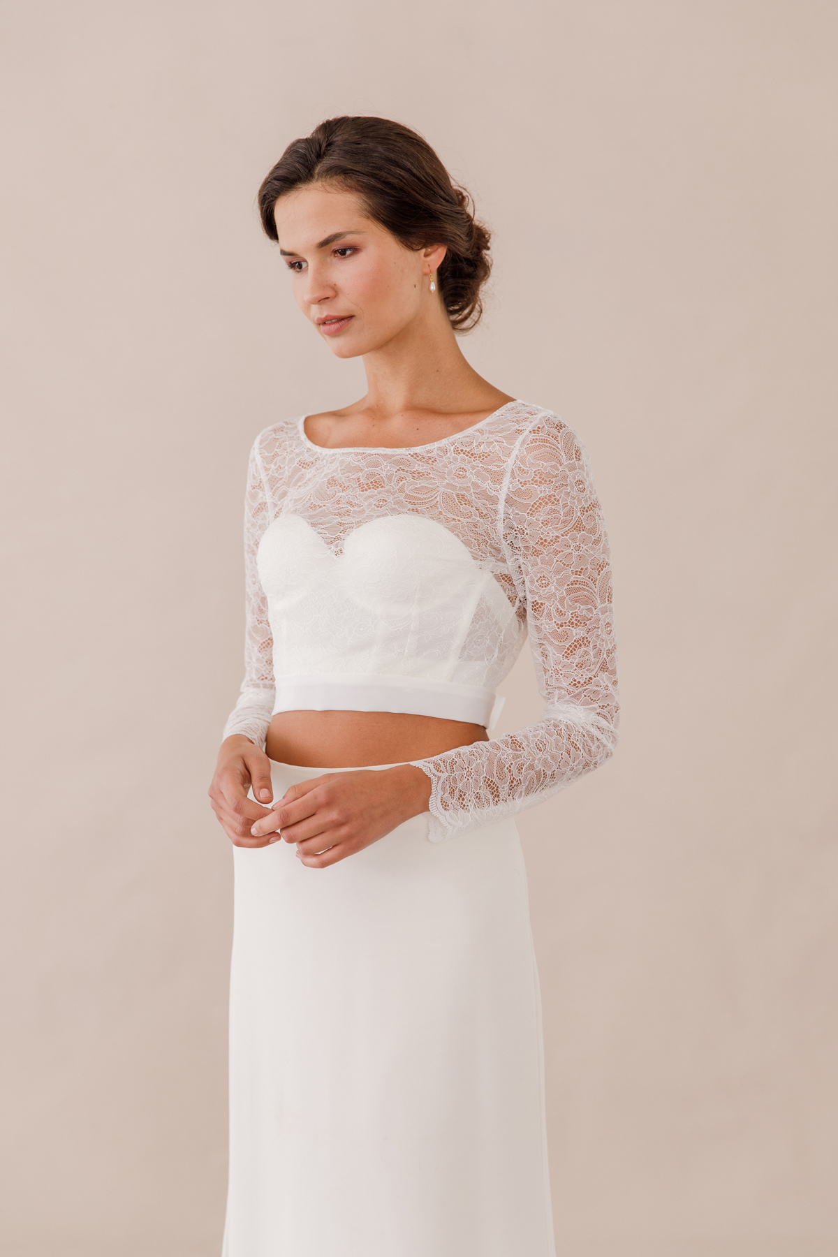 Selma - lace long-sleeved cover up with silk sash tie