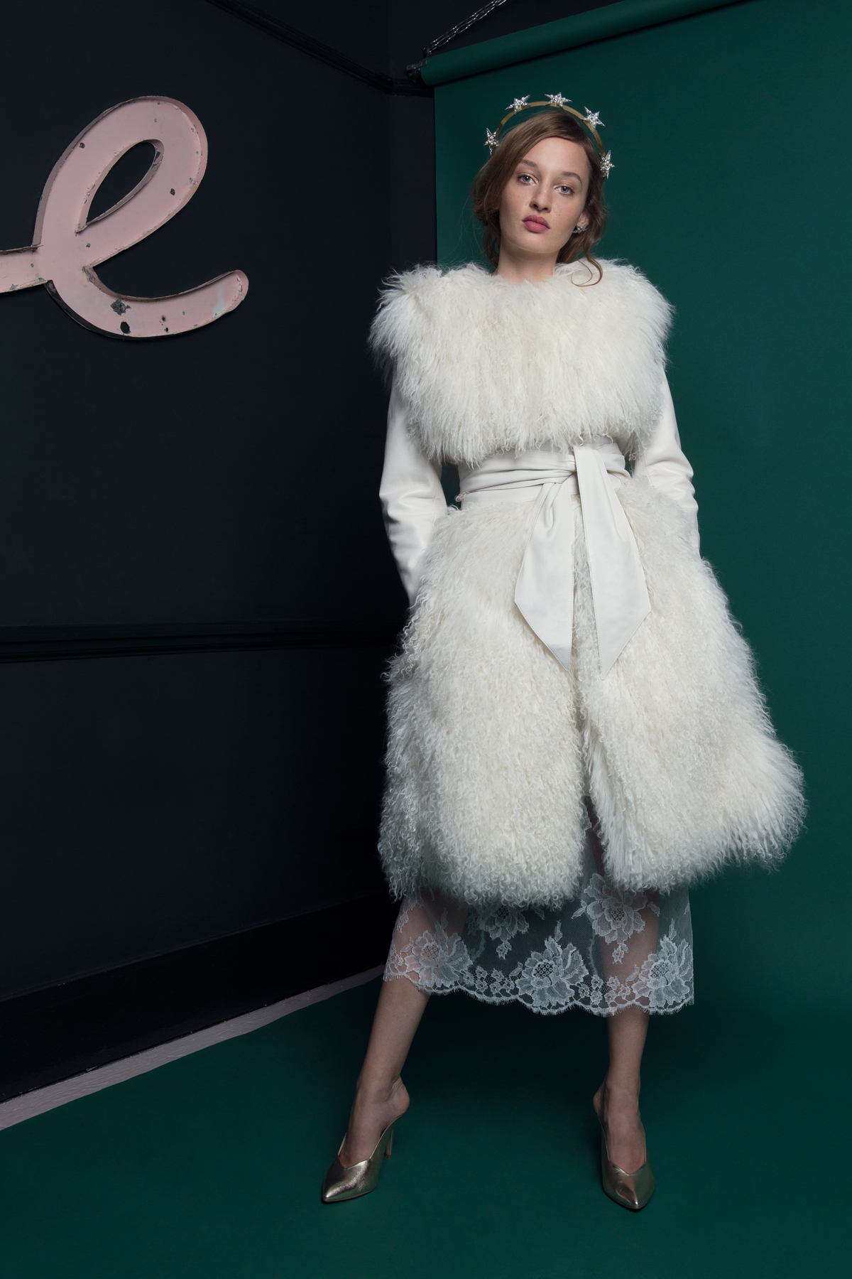 SHADOW MONGOLIAN COAT BROARD LEATHER SASH RIVER SKIRT FRONT VIEW - Introducing the Exquisite New Atlantis Collection by Halfpenny London SHADOW MONGOLIAN COAT BROARD LEATHER SASH RIVER SKIRT FRONT VIEW