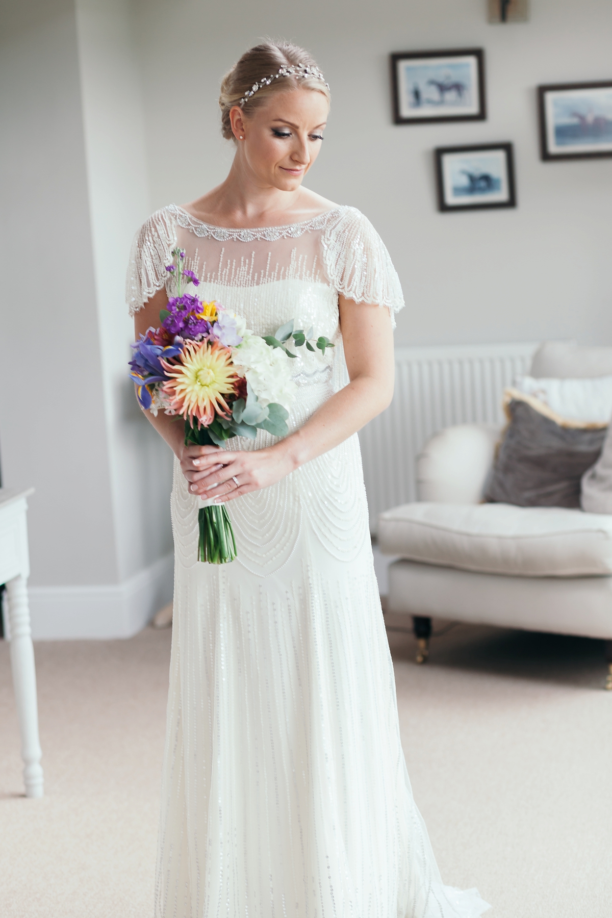 Flowy Modest Illusion Neck Tulle Wedding Dress