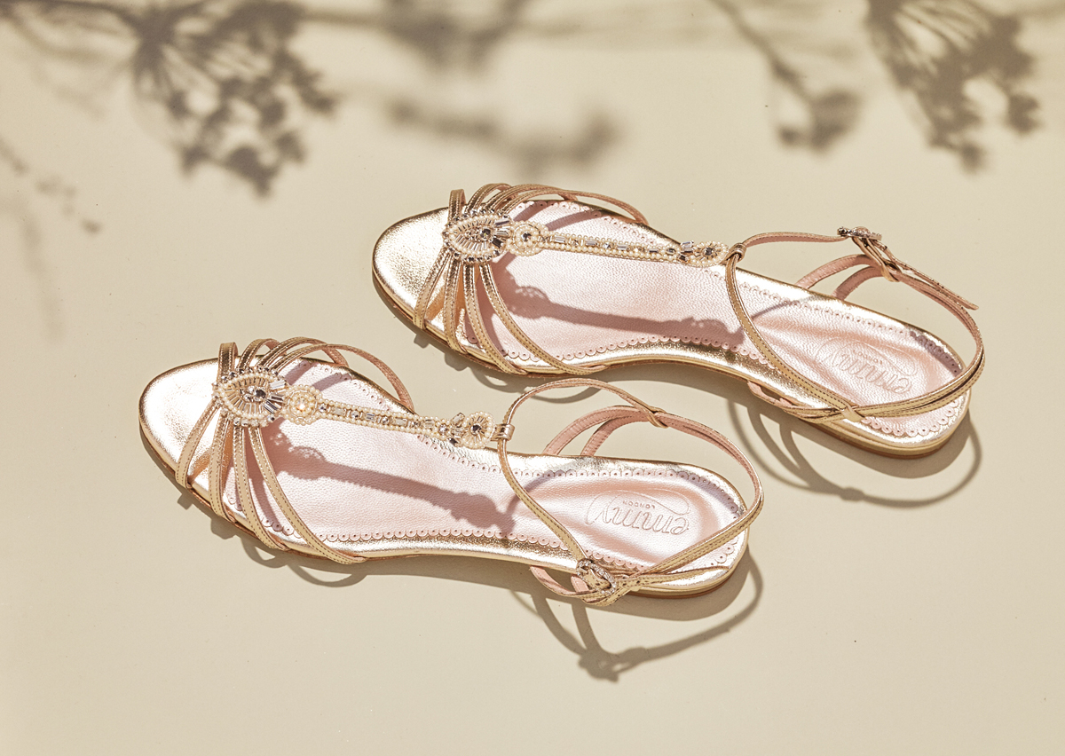 Luxury flat wedding sandals, Emmy London