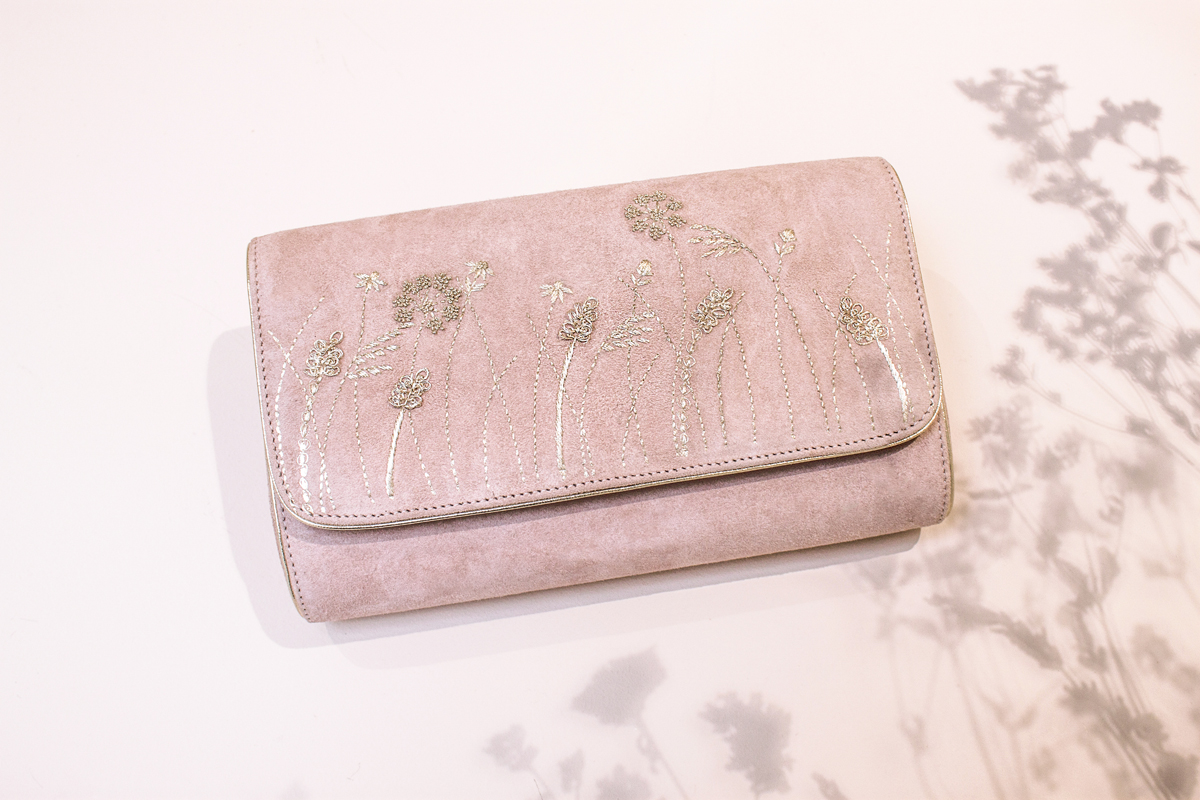 Emmy London - Luxury Wedding Shoes & The New Meadow Dreaming Collection 21 Pink velvet bridal clutch bag, Emmy London.