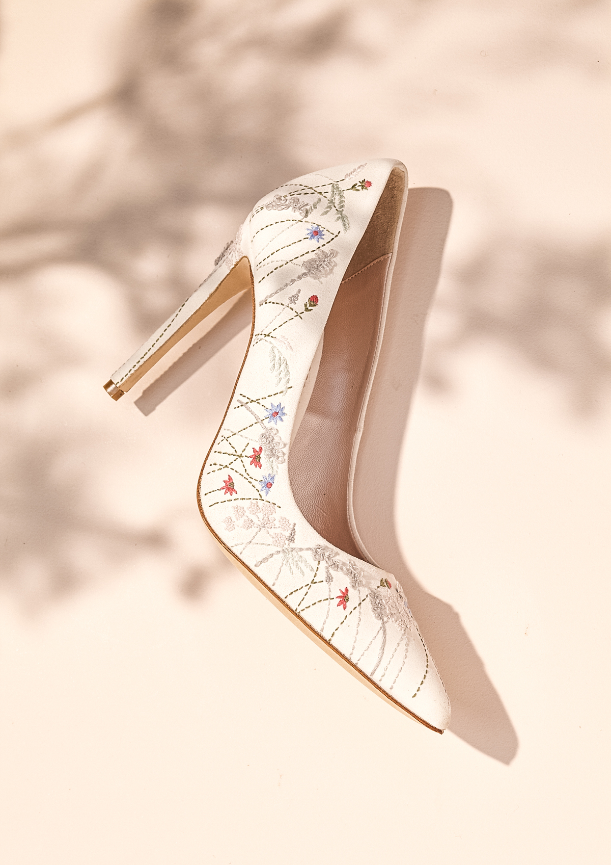 White floral high heel wedding shoes, Emmy London
