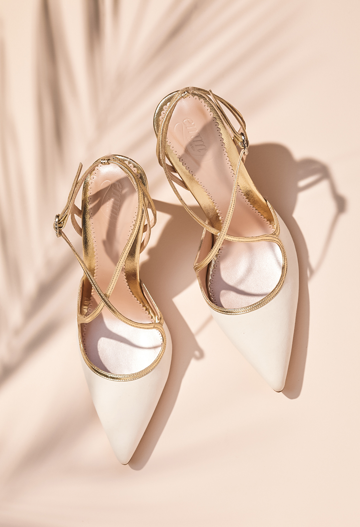 Elegant high heel pointed wedding shoes, Emmy London.
